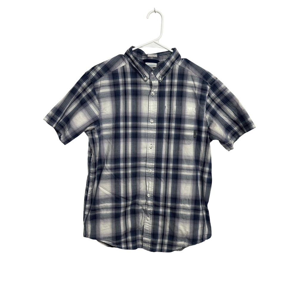 Columbia Mens Plaid Short Medium Sleeve Button Down Shirt Blue Regular Fit